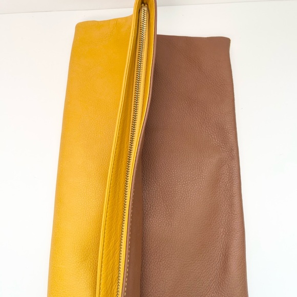 Fendi Lemon Yellow and Brown Vitello Leather Fold Over Clutch Bag (model 8BP062) - Picture 15 of 16